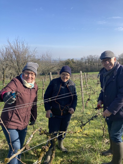 Apprentissage aussi pour les nouveaux vigneronsbénévoles avec Annie