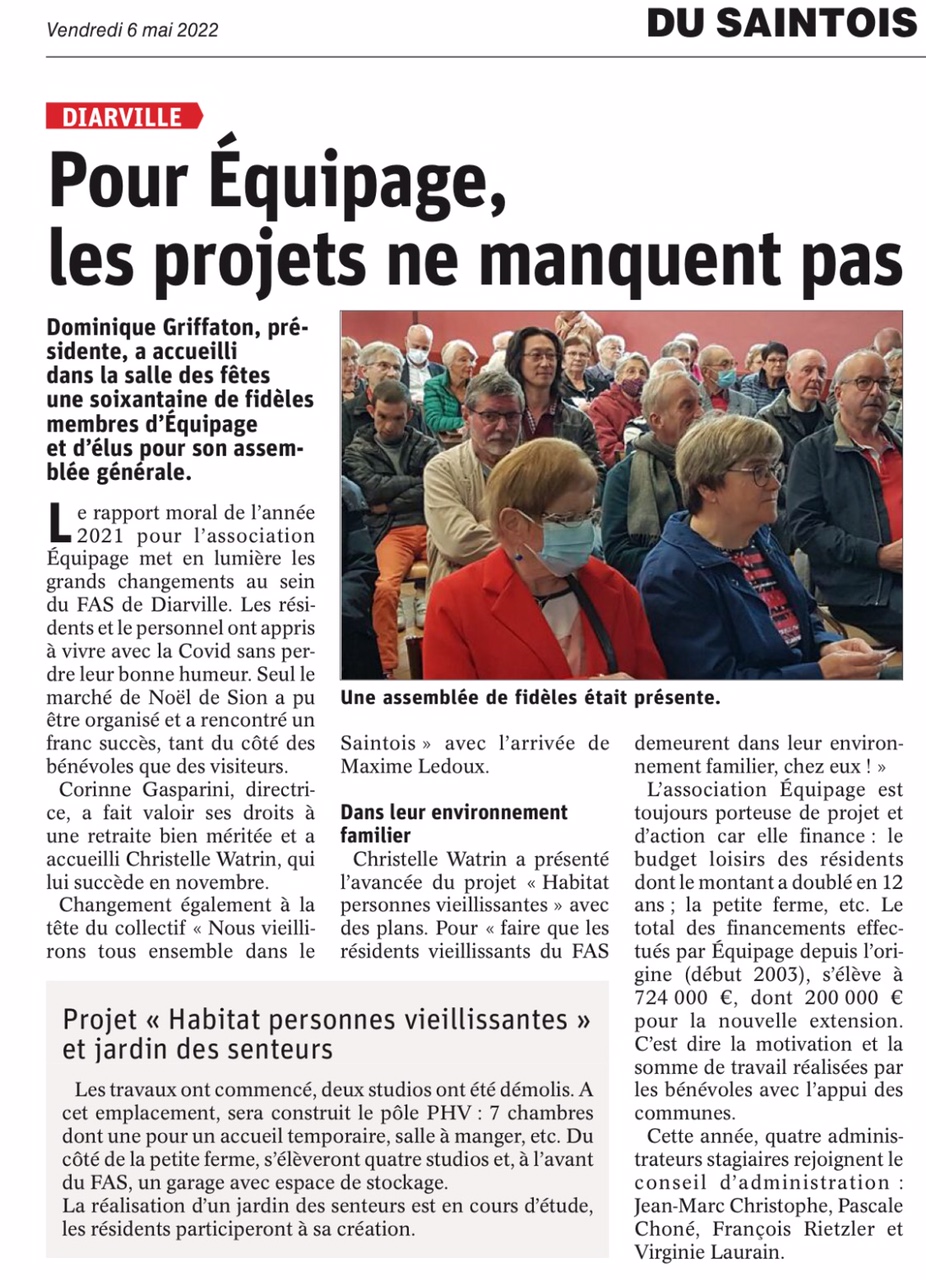 Article sur l'AG Equipage dans l'Est Républicain Article sur l'AG Equipage dans l'Est Républicain
