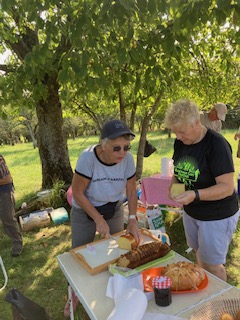 Préparation du buffet sous le cerisier